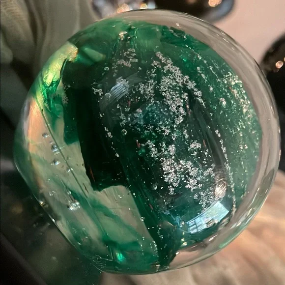 Elegant Green Glass Sphere Art Piece ~ Signed & Dated